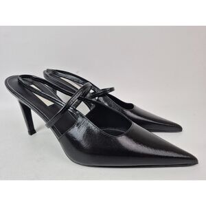 Toteme Women's Black 90mm Naplack Slingback Sharp Pumps Patent Heels Size 42